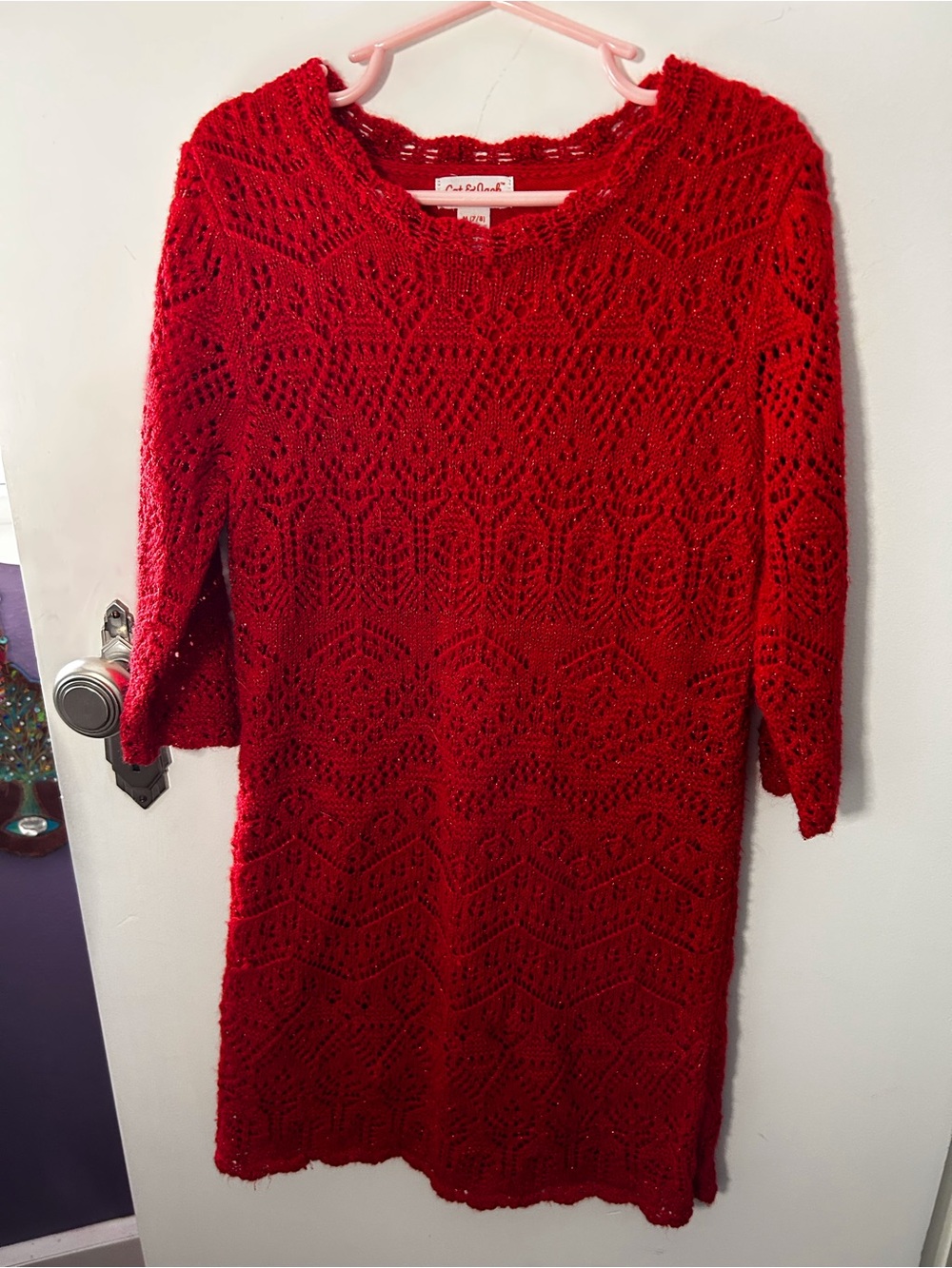 Cat & Jack Red Knit Lace Shift Dress